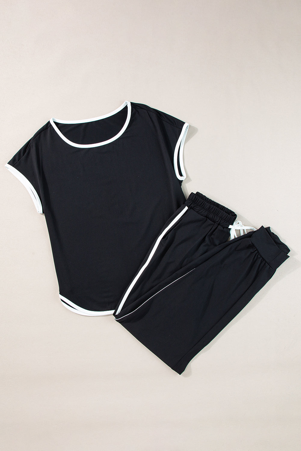 Black Colourblock Trim Casual Two Piece Lounge Set