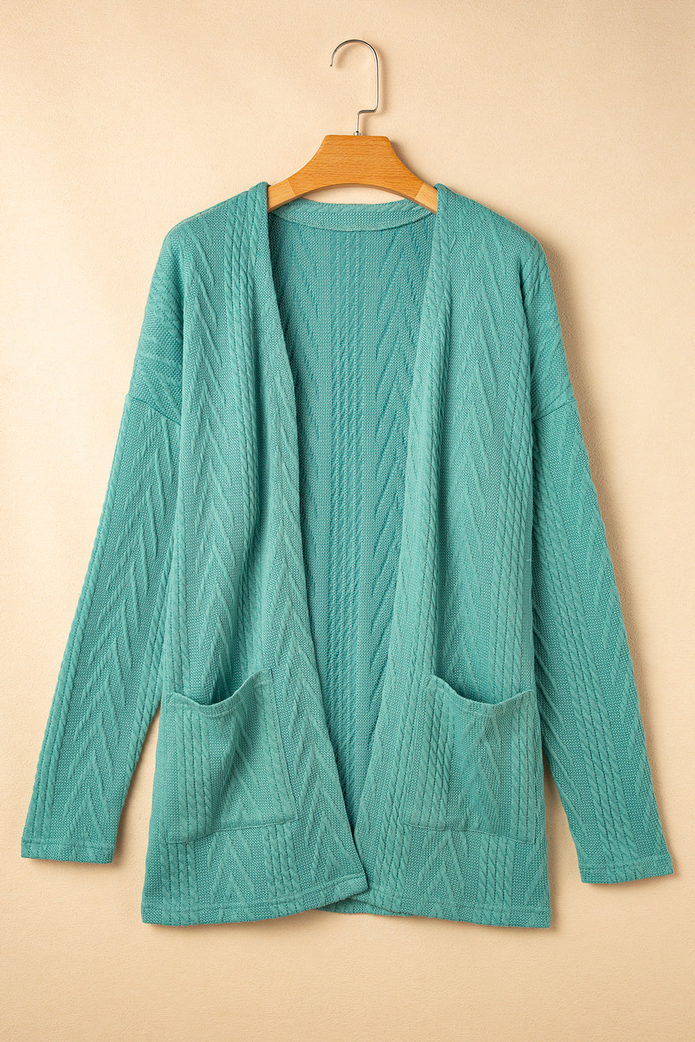 Coffee  Solid Textured Open Front Cardigan with Pocket