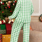 Green Plaid Print Contrast Trim Long Sleeve Plus Size Pyjamas Set