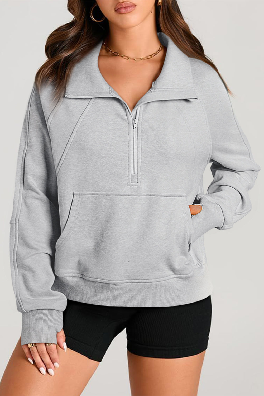 Valerian Quarter Zip Stand Neck Kangaroo Pocket Sweatshirt