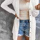 White Solid Color Open-Front Buttons Cardigan