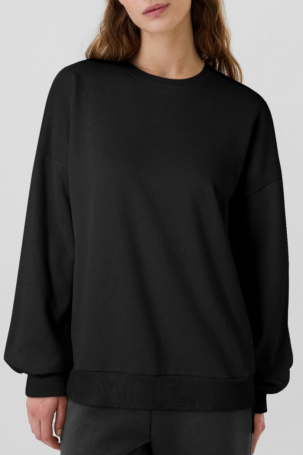 Bonbon Solid Fleece Lined Drop Shoulder High Low Sweatshirt