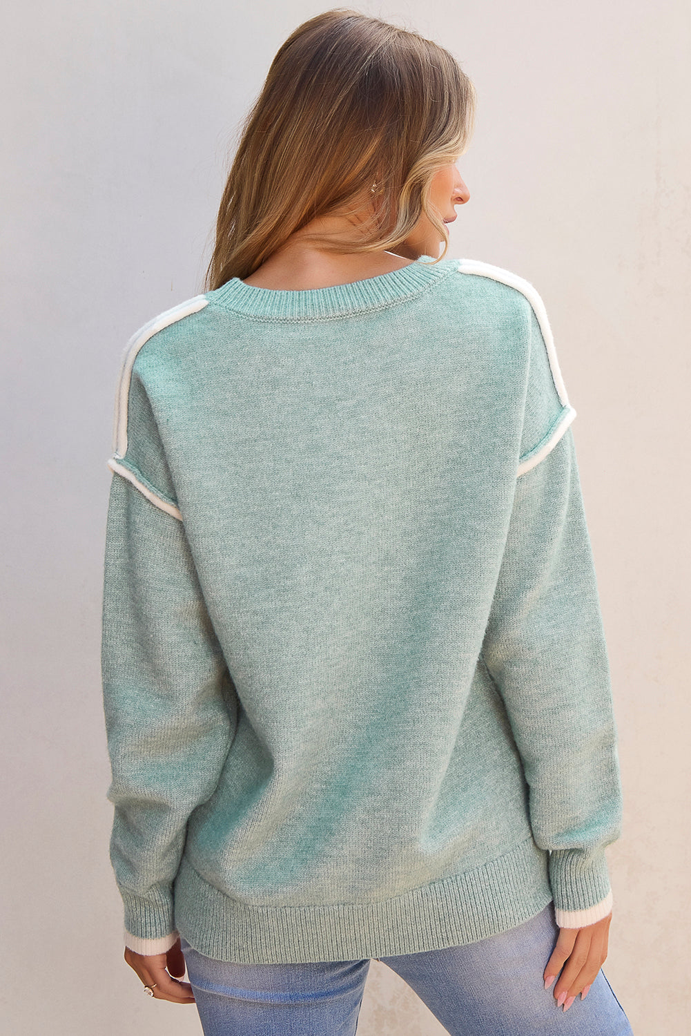 Moonlight Jade Colourblock Contrasting Edge Crewneck Sweater