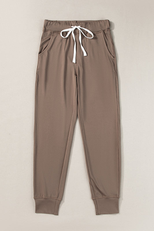 Dark Brown Drawstring Waist Pocketed Joggers