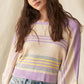 Purple Stripe Borderline Rib Knit Cuffed Dolman Sleeve Sweater