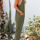 Green Textured Sleeveless V-Neck Pocketed Casual Jumpsuit