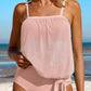 Pink Striped Mesh Knotted Hem Tankini Swimsuit