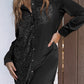 Black Sequin Splicing Pocket Buttoned Shirt Dress