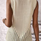 Beige Pointelle Detail Solid Color Knit Sweater Vest