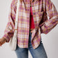 Pink Plaid Print Chest Pocket Long Sleeve Shacket