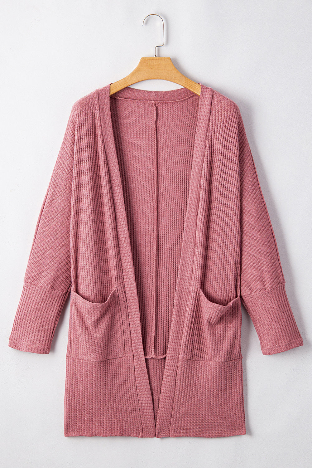 Mineral Red Solid Colour Waffle Knit Cardigan with Pocket