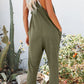 Green Textured Sleeveless V-Neck Pocketed Casual Jumpsuit