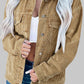 Apricot Studded Buttoned Chest Pockets Corduroy Jacket