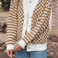 Brown Checkered Striped Patched Buttoned V Neck Cardigan