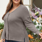 Simply Taupe Waffle Knit Drop Shoulder Button V Neck Plus Size Top