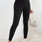 Black Wide Waistband Ribbed Textured Knit Leggings