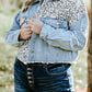 Blue Plus Size Leopard Ripped Cropped Denim Jacket