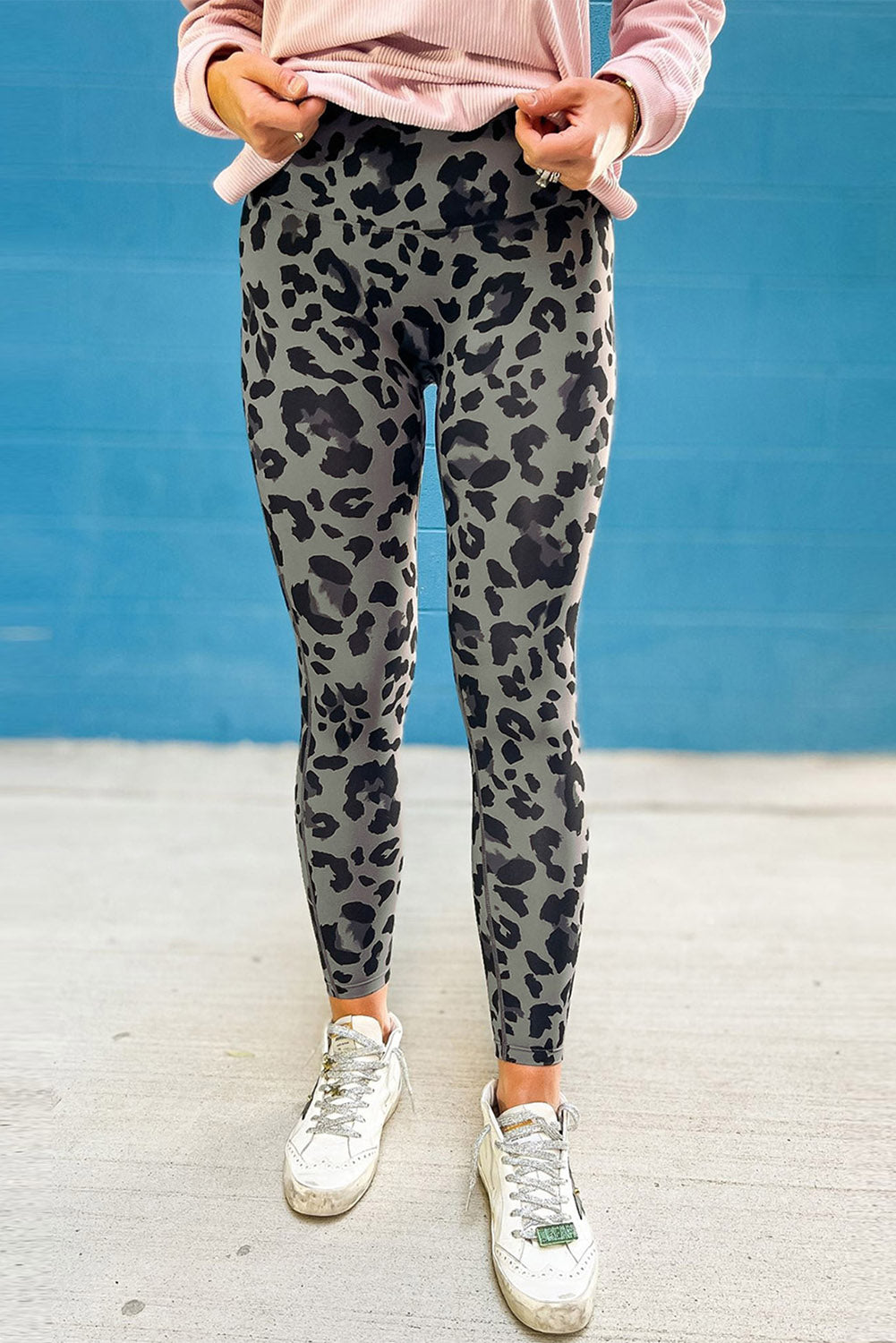 Grey Classic Leopard Print Active Leggings