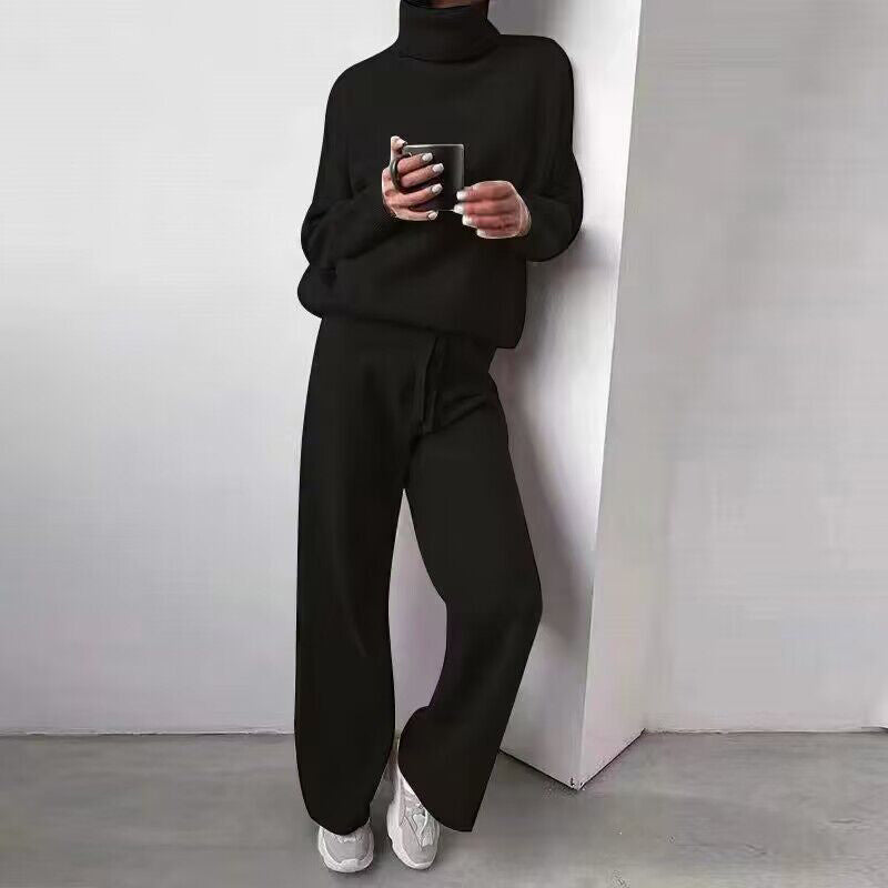 Women Co-ord Turtleneck Sweater And Drawstring Straight Pants