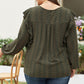 Mist Green Plus Lace Swiss Dot Ruffle Long Sleeve Top