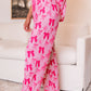 Pink Bow Knot Print Lapel Collar Short Sleeve and Pants Pyjamas Set