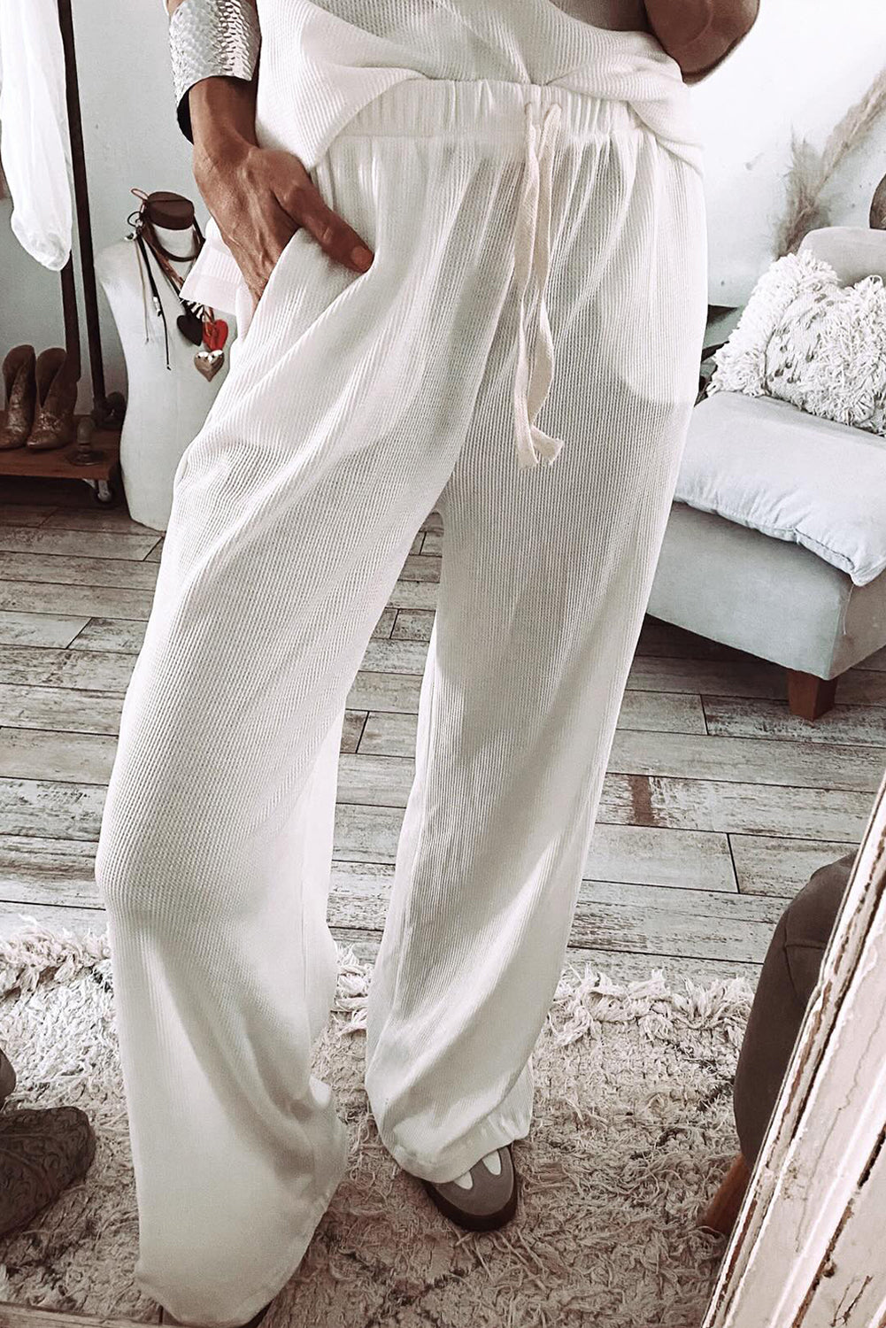 Parchment Textured Long Sleeve T Shirt and Trousers Lounge Set