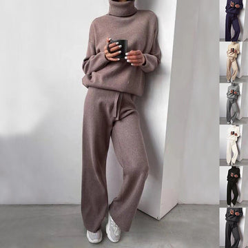 Women Co-ord Turtleneck Sweater And Drawstring Straight Pants