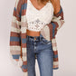 Blue Striped Color Block Hollowed Knit Cardigan