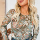 Green Floral Print Mesh Fitted Long Sleeve Top