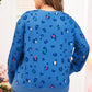 Sky Blue Leopard Ribbed Edge Drop Shoulder Pullover Sweatshirt