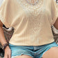 Beige Lace Crochet Patched Cable Textured Cuffed Short Sleeve Plus Size Top