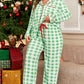 Green Plaid Print Contrast Trim Long Sleeve Plus Size Pyjamas Set