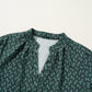 Green Geometric Print Notched Neck Puff Sleeve Blouse