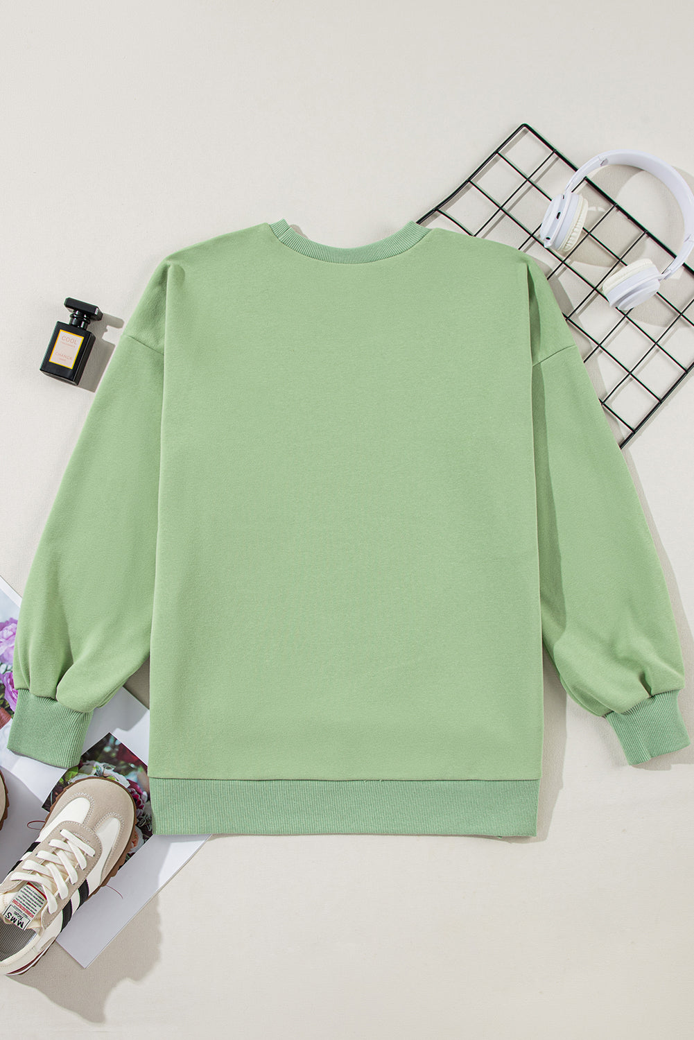 Bonbon Solid Fleece Lined Drop Shoulder High Low Sweatshirt