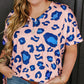 Rose Leopard Print V Neck Plus Size Tee