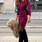 Pitaya Pink Velvet Mock Neck Ruched Long Sleeve Bodycon Dress