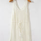 White Crochet Fishnet Fringed Edge V Neck Beach Cover Up