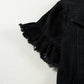 Black Raw Edge Ruffled Short Sleeve Denim Jacket