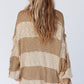 Khaki Stripe Lantern Sleeve Fringed Open Cardigan