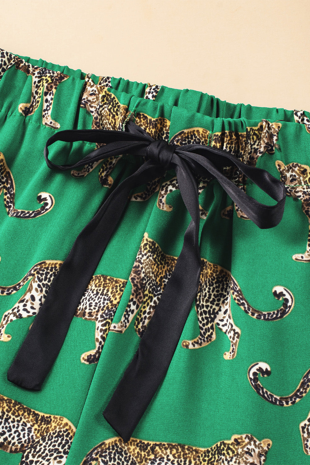 Green Cheetah Print Short Sleeve Shirt and Trousers Pyjamas Set