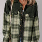 Blackish Green Snap Buttons Colourblock Plaid Shacket