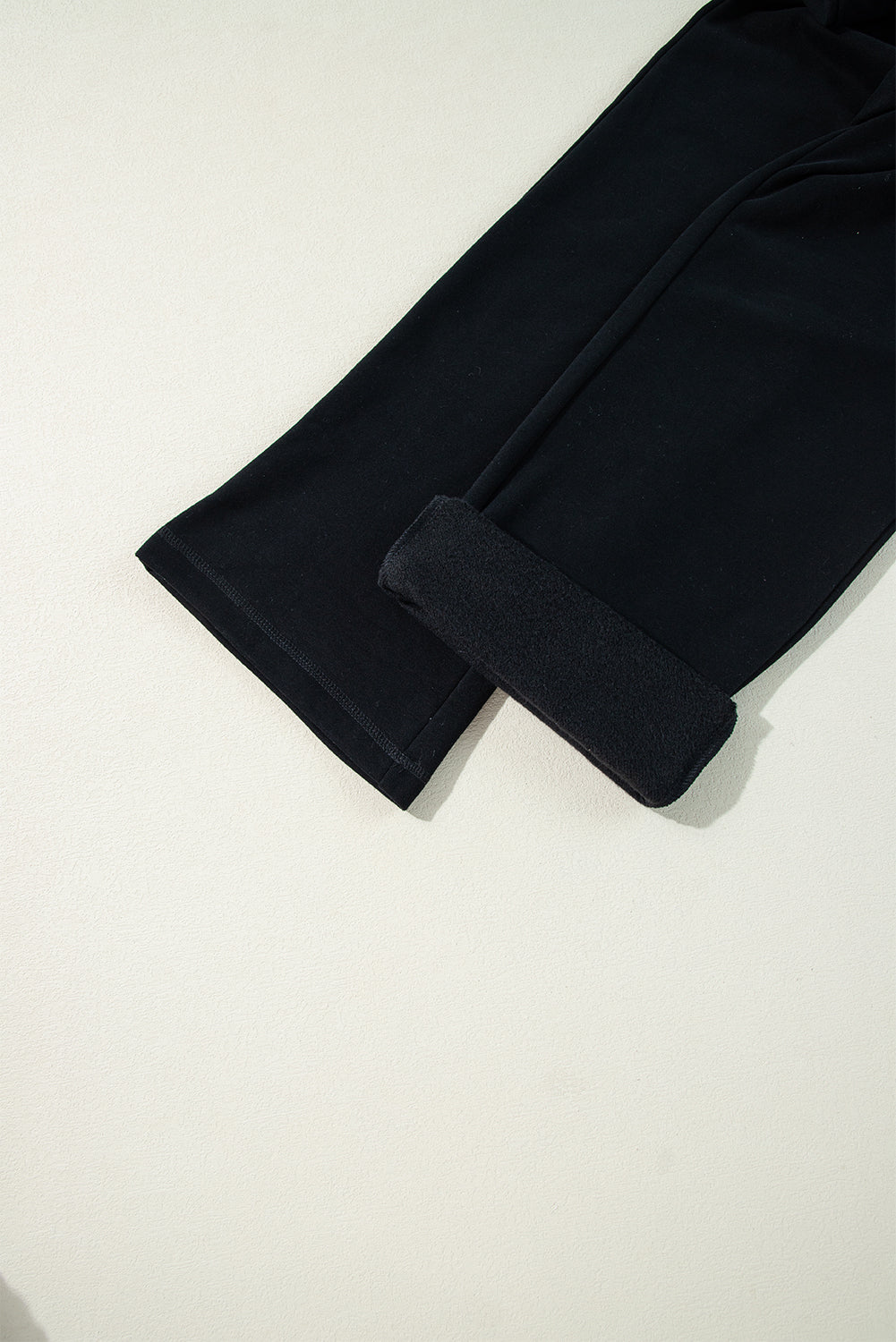 Navy Blue Solid Colour Fleece Lined Drawstring Waist Casual Trousers