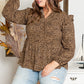 Leopard Frilled Shoulder Decor Plus Size Babydoll Top