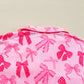 Pink Bow Knot Print Lapel Collar Short Sleeve and Pants Pyjamas Set