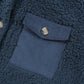 Blue Contrast Flap Pocket Single Breasted Teddy Coat