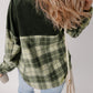 Blackish Green Snap Buttons Colourblock Plaid Shacket