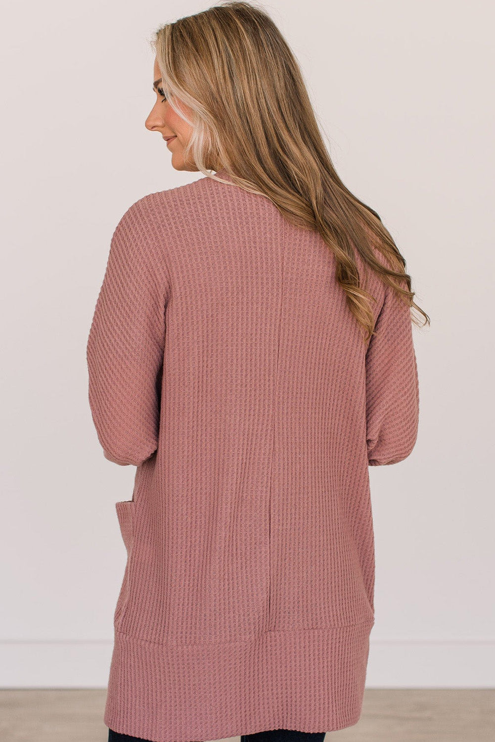 Mineral Red Solid Colour Waffle Knit Cardigan with Pocket