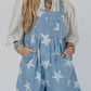 Light Blue Star Printed Buttoned Straps Pocketed Denim Romper