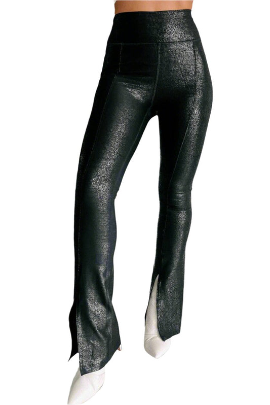 Black Faux Leather Splits High Waist Leggings