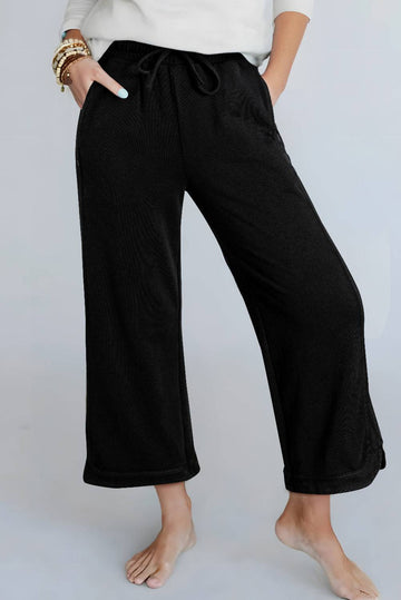 Black Mineral Wash Exposed Seam Wide Leg Trousers